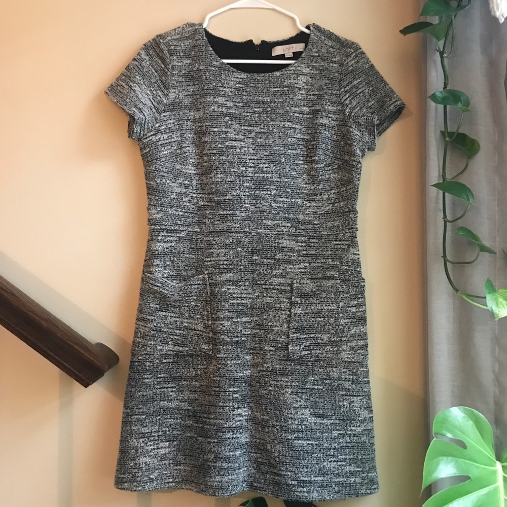 LOFT tweed capped dress with pockets